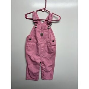 Carhartt GIRLS' LOOSE FIT CANVAS BIB OVERALL Pink Size 12 Months